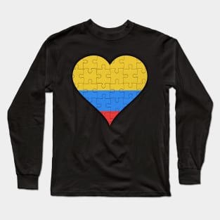 Colombian Jigsaw Puzzle Heart Design - Gift for Colombian With Colombia Roots Long Sleeve T-Shirt